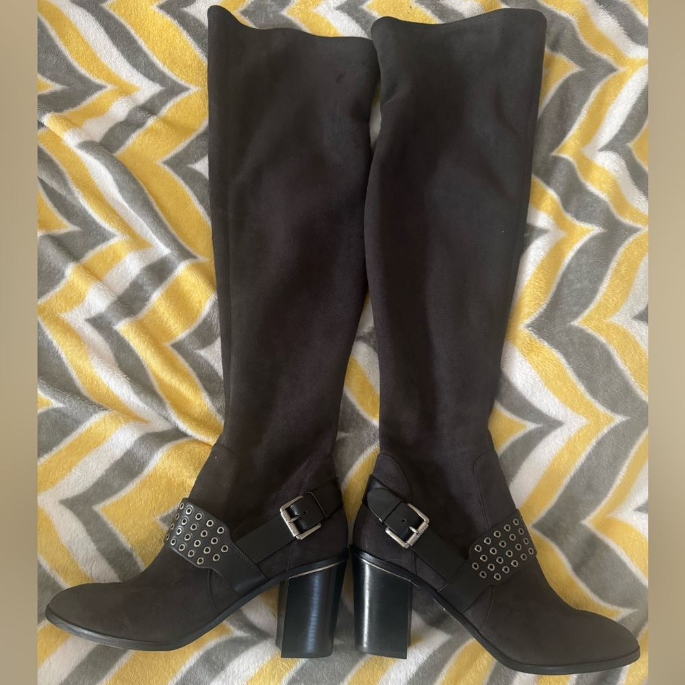 Coach Black Heeled Boots with Buckle Detail